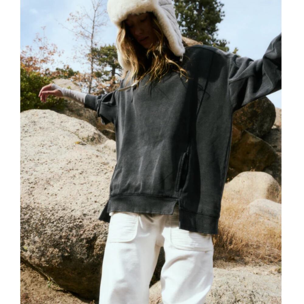 We The Free Intercept Tunic Vintage Pullover Sweatshirt -Washed Black